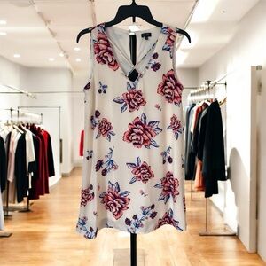 LILY ROSE Ivory Floral Print Lined Sleeveless Summer Dress Womens Size S. Used.